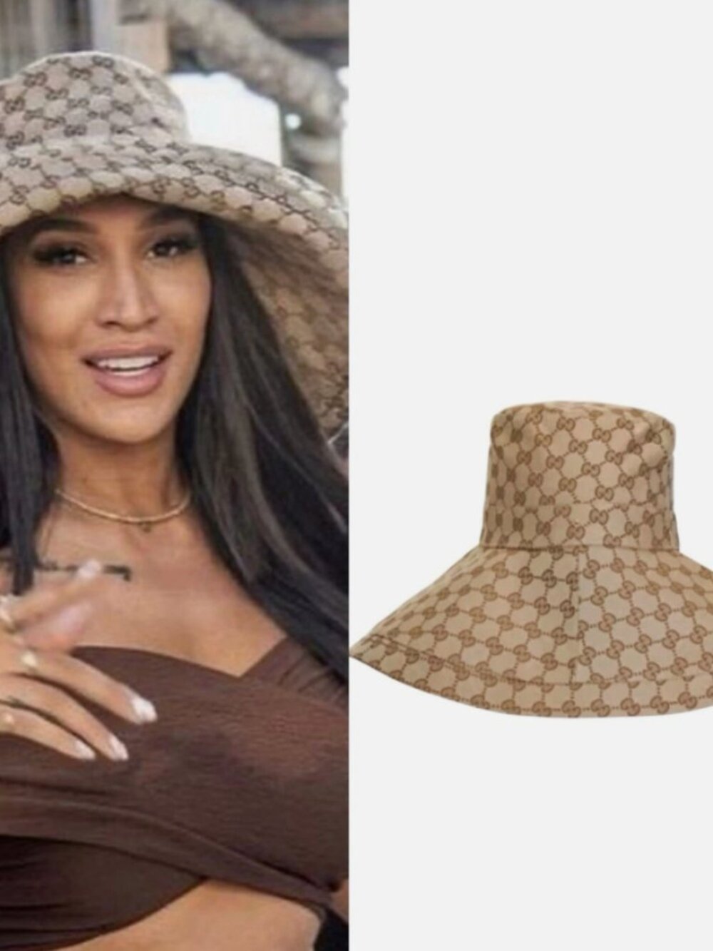 Auth Gucci Wide Brim Sun Hat GG Logo Beige | w/ Dust Bag | White Lotus Size M